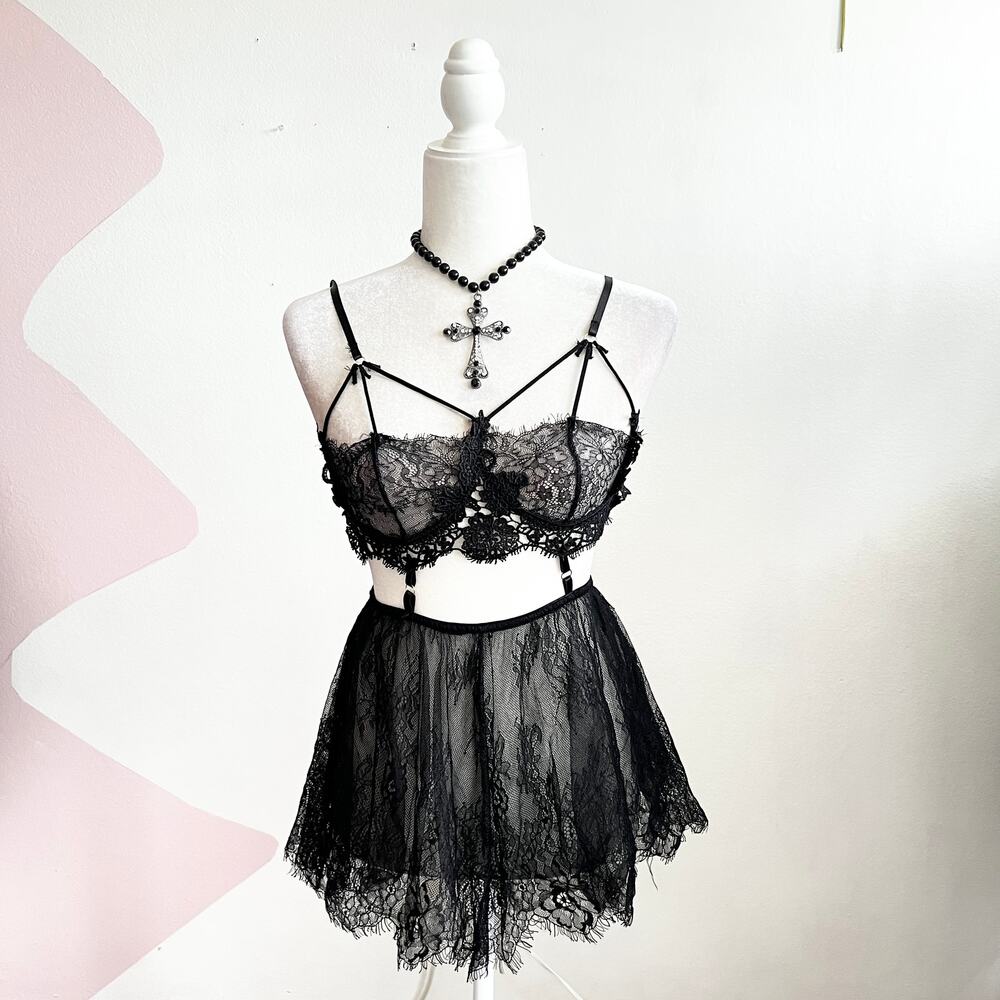Black Lace Babydoll Tank Top, Goth Whimsigoth Grunge Indie‎ Sleaze Small